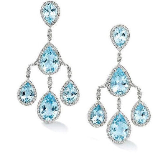 ヴィンテージ風ブルートパーズシャンデリアイヤリング：925