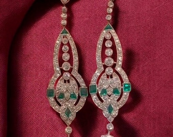 Art Deco Smaragd Moissanit Ohrringe, 925 Sterling Silber