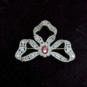 18th Century Queen Marie Antoinette Bow Ruby Brooch - 925 Sterling ...