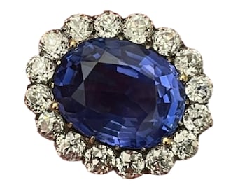 19th centur blue sapphire and Moissanite brooch , luxury brooch pin, christmas gift