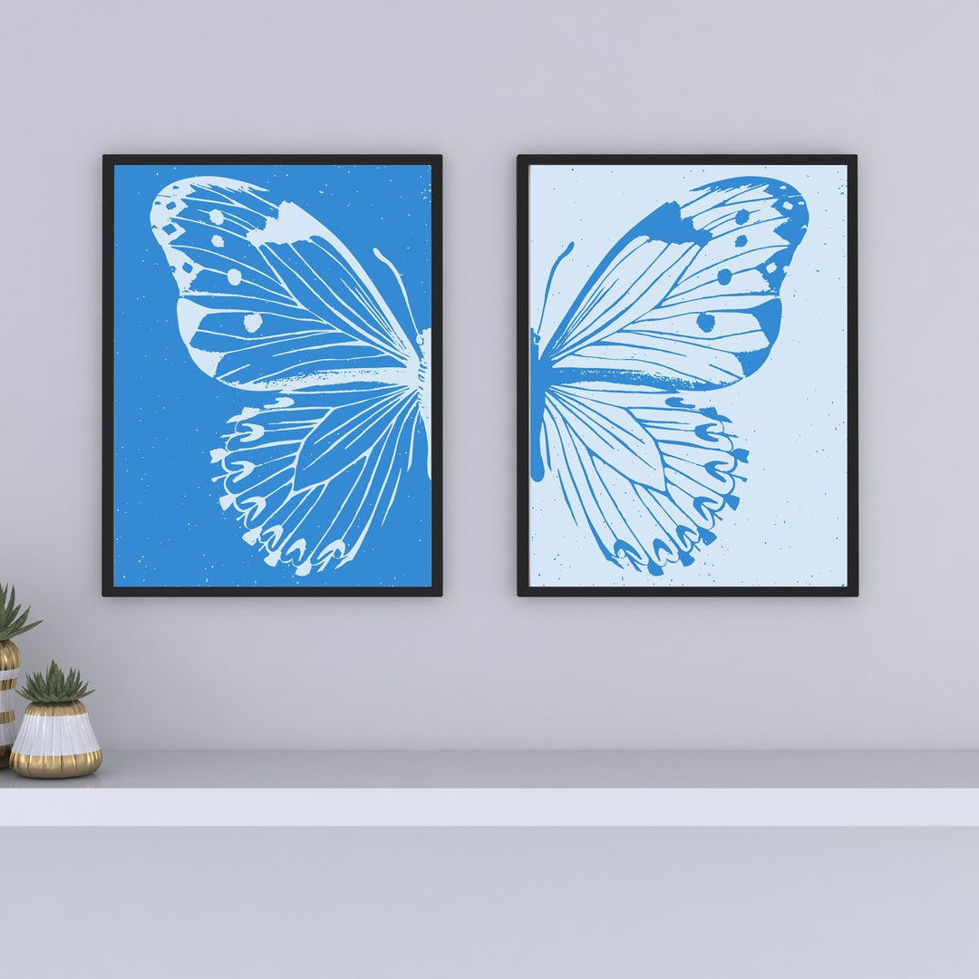 Blue Split Butterfly Wall Art Set Baby Girl Nursery Decor Etsy