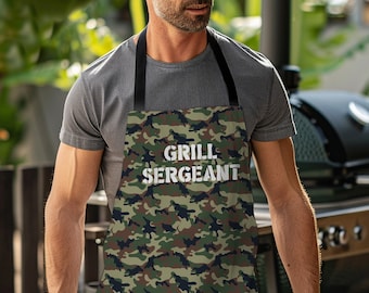 Camo Grillmaster Apron, Military Themed BBQ Apron, Grill Sargeant, Perfect Father's Day Grilling Gift for Dad