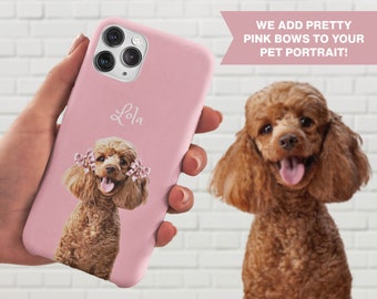 Custom Coquette Pet Phone Case, Your Pet's Photo With Pink Bows, Custom Dog Phone Case, Ideal Personalized Gift for Dog Moms and Cat Owners