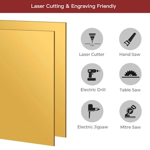 Gold Acrylic Sheet -12&quot; x 12&quot; x 1/8 (0.11&quot;) Thick, 2 Pcs Reflective Plexiglass Mirror Sheets (Non Glass) for DIY Craft Projects, Easy Laser