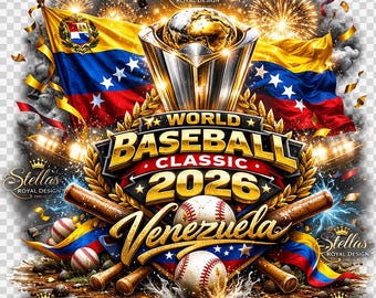 Trofeo de Campeones del Clásico Mundial de Béisbol Venezuela 2026 PNG – Listo para DTF 300 DPI – Diseño de Camiseta del Campeonato de Béisbol de Venezuela