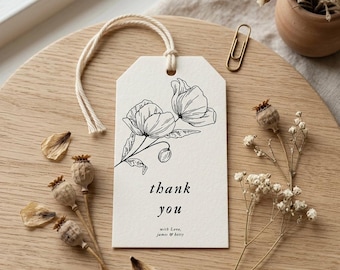 Taylor Inspired Wedding Thank You Tag, Hand Drawn Poppy Floral Favor Tag (Digital Download)