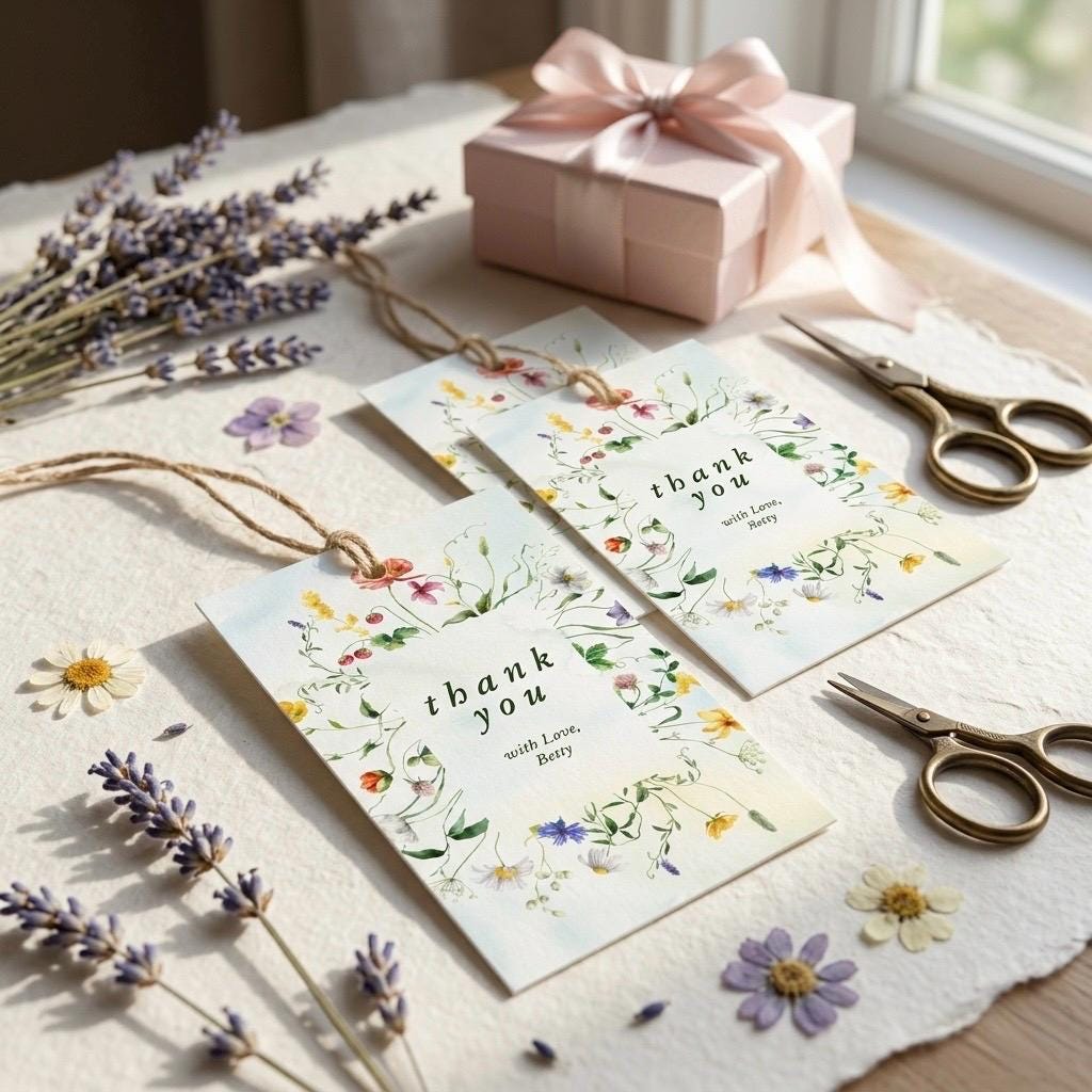Wildflower Birthday Thank You Tag, Editable Floral Canva Template (2x3 ...