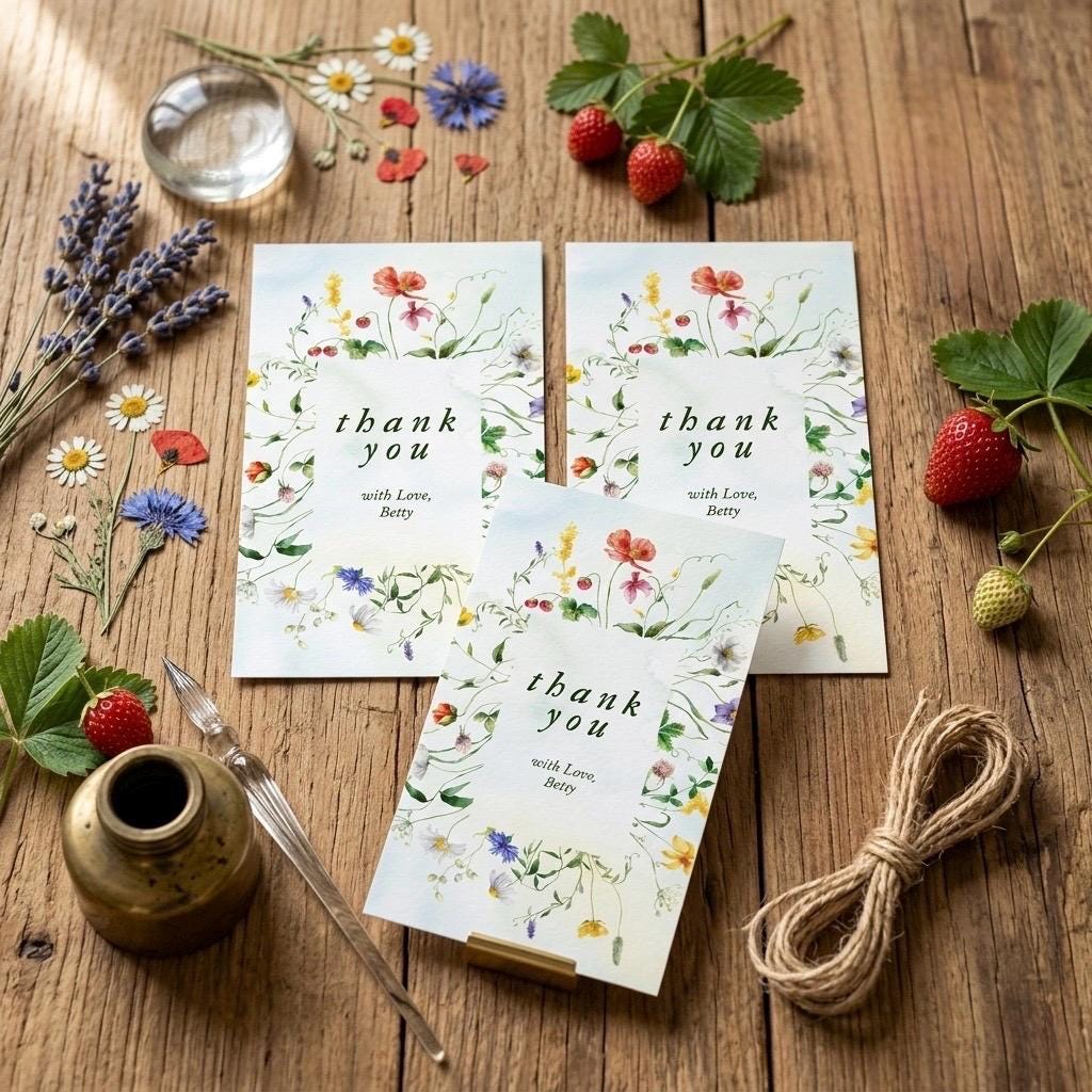 Wildflower Birthday Thank You Tag, Editable Floral Canva Template (2x3 ...