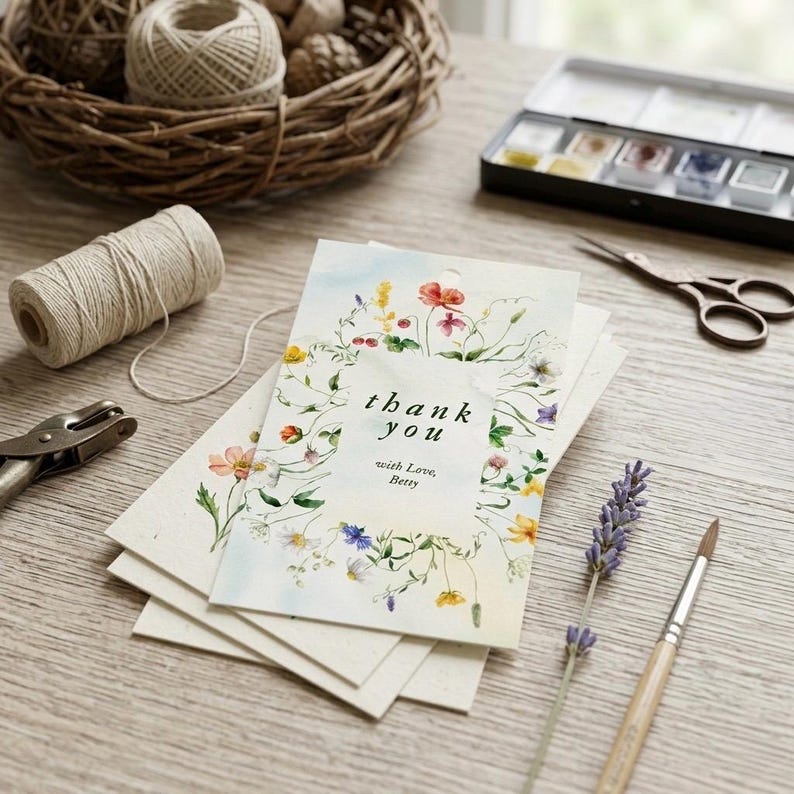 Wildflower Birthday Thank You Tag, Editable Floral Canva Template (2x3 ...