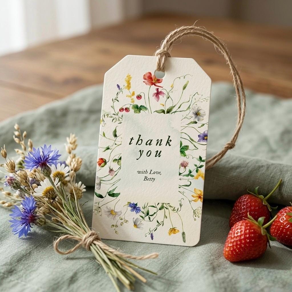 Wildflower Birthday Thank You Tag, Editable Floral Canva Template (2x3 ...