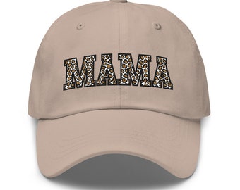 Sombrero de papá bordado con estampado de leopardo de mamá Beige neutro