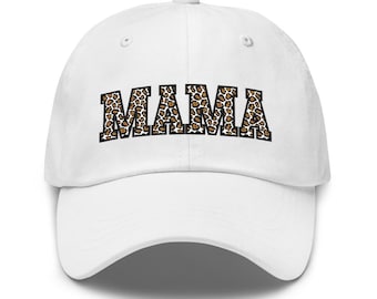 Chapéu de papai bordado com estampa de leopardo Mama branco