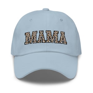 Mama Leopard Print Embroidered Dad Hat Blue