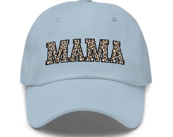 Sombrero de papá bordado con estampado de leopardo de mamá Azul