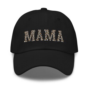Mama Leopard Print Embroidered Dad Hat Black