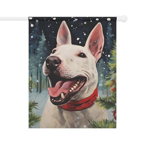 English Bull Terrier Christmas Flag - Gift for Dog Mom Dog Dad Grandma Birthday Winter Hanukkah Outdoor Decor Garden House Decoration White