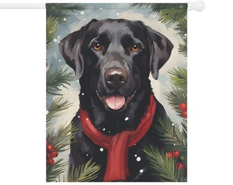 Zwarte labrador kerstvlag - cadeau voor hond moeder hond vader of hondenliefhebber - buiten hond winter decor - tuinhuis decoratie tuinhuisje - Black Lab