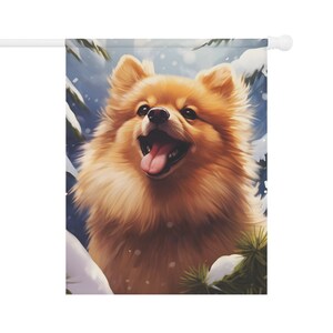 Pomeranian Winter Garden Flag - Gift for Dog Mom Dog Dad Dog Lover - Outdoor Dog Decor Garden Decoration - Christmas Decor - Orange Brown
