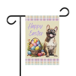 Creme Rehhitz Frenchie Flagge - Frohe Ostern Eier Garten Haus Wohnkultur Rasen Hof Flagge - Französischer Bulldogge Frühling Outdoor Hundedekoration