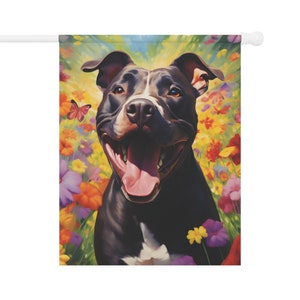 Black Pitbull Spring Flag - Gift for Dog Mom Mother&#39;s Day Birthday VDay Christmas Outdoor House Pit Bull Home Decor Summer Garden Decoration