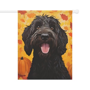 Black Labradoodle Fall Flag - Dog Mom Doodle Dad Birthday Gift Thanksgiving Christmas Gift Outdoor House Home Garden Decor Fall Decorations