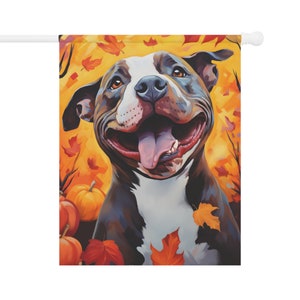 Pitbull Terrier Fall Flag - Gift for Dog Mom Dad or Dog Lover - Outdoor Dog Decor - Garden Decoration - Thanksgiving Decor - Pibble Pittie