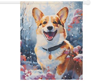 Pembroke Welsh Corgi Winter Flag - Great Christmas Gift for Corgi Mama Dad or Corgi Lover - Outdoor Dog Winter Decor - Garden Decoration