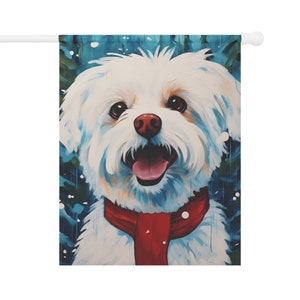 Maltese Winter Flag - Gift for Dog Mom Dog Dad Grandma Birthday Christmas Hanukkah - Outdoor Home Decor Garden House Decoration Yard