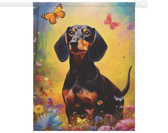 Bandeira Black Tan Dachshund - Presente para Cachorro Mãe Dia das Mães Aniversário VDay Natal - Casa ao ar livre Decoração de primavera Decoração de jardim Wiener