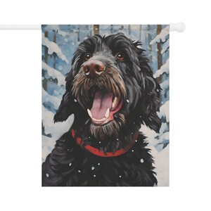 Black Labradoodle Winter Flag - Gift for Dog Mom Dog Dad Grandma Christmas Birthday Hanukkah Outdoor Home Decor Garden House Decoration