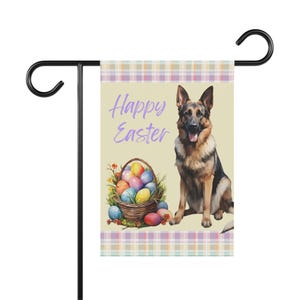 German Shepherd Easter Flag - Happy Easter Garden House Home Decor Lawn Yard Flag -  Black Tan GShep GSD Spring Egg Outdoor Dog Decoration