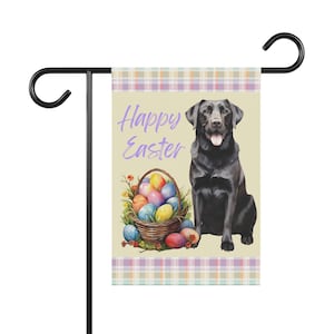 Black Lab Easter Flag - Happy Easter Eggs Basket Garden House Home Decor Lawn Yard Flag - Labrador Pastel Spring Outdoor Dog Decoration