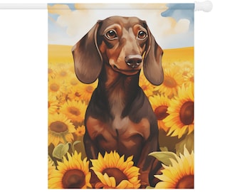 Chocolate Tan Dachshund Bandeira - Presente para Cachorro Mãe Dia das Mães Aniversário Natal - Casa ao ar livre Decoração de verão Decoração de jardim Wiener