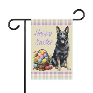 German Shepherd Easter Flag - Happy Easter Garden House Home Decor Lawn Yard Flag -  Black Tan GShep GSD Spring Egg Outdoor Dog Decoration