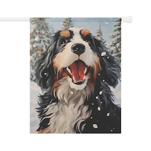 Bernedoodle Winter Flag - Gift for Dog Mom Dad Grandma Christmas Hanukkah Birthday - Doodle Mix Outdoor Home Decor Garden House Decoration