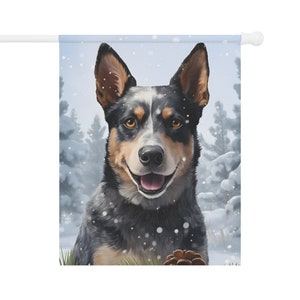 Blue Heeler Winter Flag - Gift for Australian Cattle Dog Mom Dog Dad Birthday - Outdoor Dog Christmas Decoration - Garden House Yard Decor
