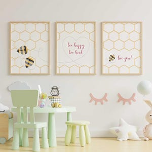 Baby Bee Nursery Posters, Kids bedroom, Playroom, Gender Neutral, Set of Three, modern, Cute, Simple, Wall Prints, Art, DIGITAL DOWNLOAD