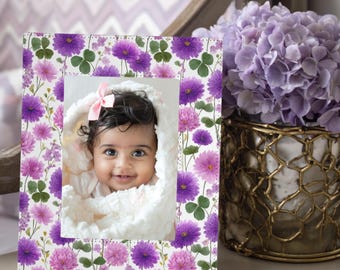 Purple Floral Picture Frame 5x7: Floral Home Decor, Baby Shower Present, Trendy Gift