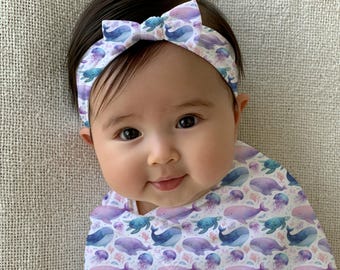 Sea Life Swaddle Set | Blanket & Bow Bundle and Car Seat Cover