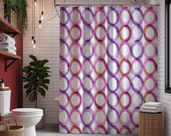 Pink and Purple Rings Shower Curtain | Retro Geometric Bathroom Decor