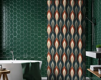 Olive and Maroon Shower Curtain | Retro Bath Decor