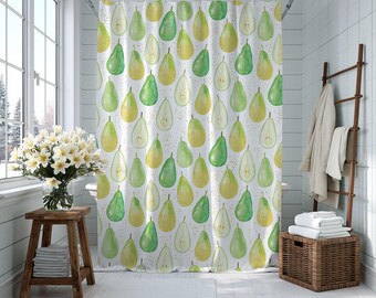 Green Pear Shower Curtain | Fruit Bathroom Decor