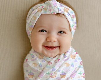 Ice Cream Dream Swaddle Set | Blanket & Bow Bundle and Car Seat Cover