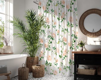 Blush Rose Shower Curtain, Floral Bathroom Deco | Cottagecore Bath Decor