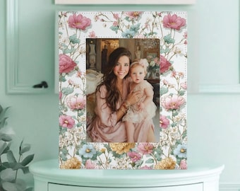 Marco de fotos floral estilo bohemio de 5x7 pulgadas: decoración floral para el hogar, regalo para baby shower, regalo de moda.