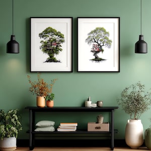 Whimsical Treehouse Nursery Wall Art Set Printable for Home Decor Room Set of 8 High-Resolution Digital Downloads Treehouse Themed Art