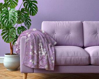 Purple Cherry Blossom Swaddle Set | Blanket & Bow Bundle and Car Seat Cover
