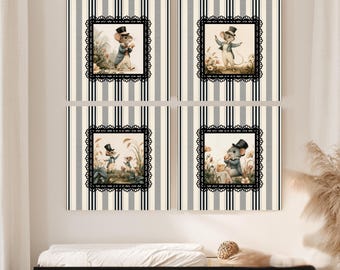 Vintage Mouse Wall Art 4 Piece Set | Cotton Home Deco | Linen Wall Art | Woodland Wall Hanging, Little Gentleman Nursery