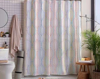 Rainbow Retro Shower Curtain | Boho Bathroom Decor