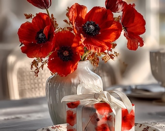 Geschenkpapier mit roter Mohnblume: glänzendes oder mattiertes Finish